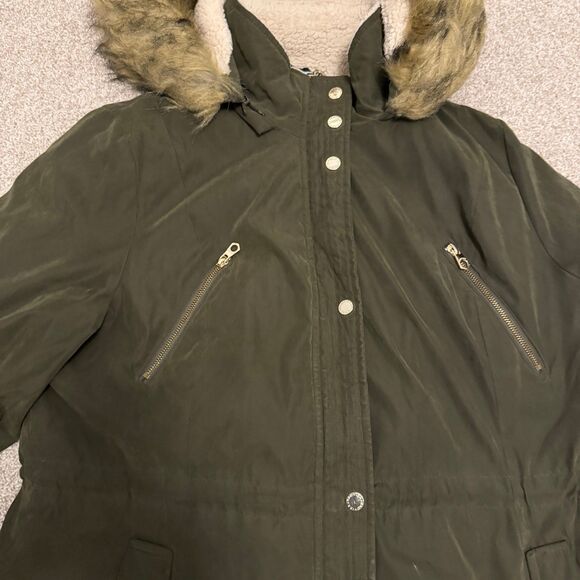 Nautica Drawstring Waist Parka Jacket Removeable Faux Fur Hood Olive Size XL - Picture 3 of 12